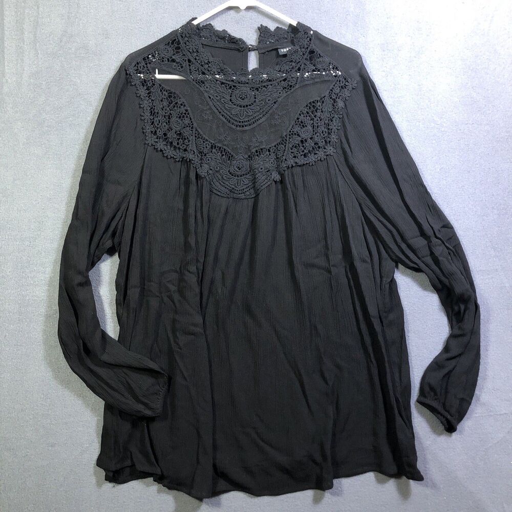 Torrid Whimsigoth Dark Romantic Lace Victorian Neckline  Blouse Black Size 2